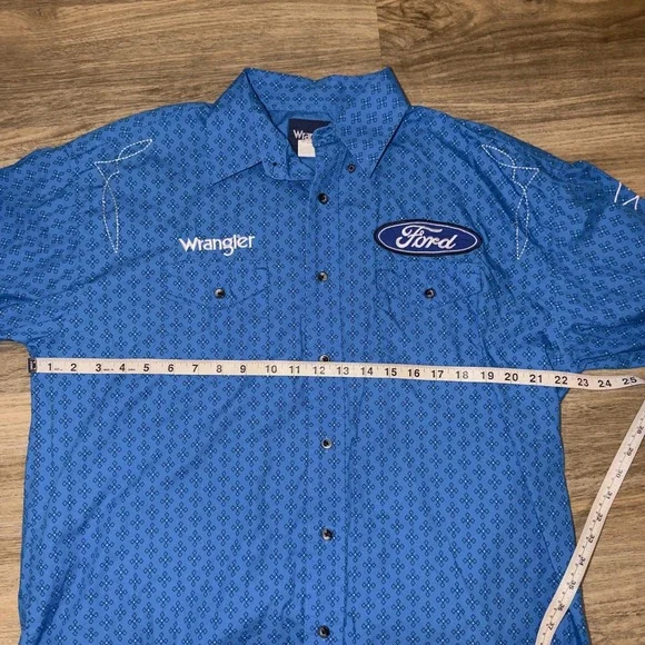 Wrangler® Ford Logo Blue Print Long Sleeve Button Down Shirt MP2295M Men's Large - Picture 6 of 12